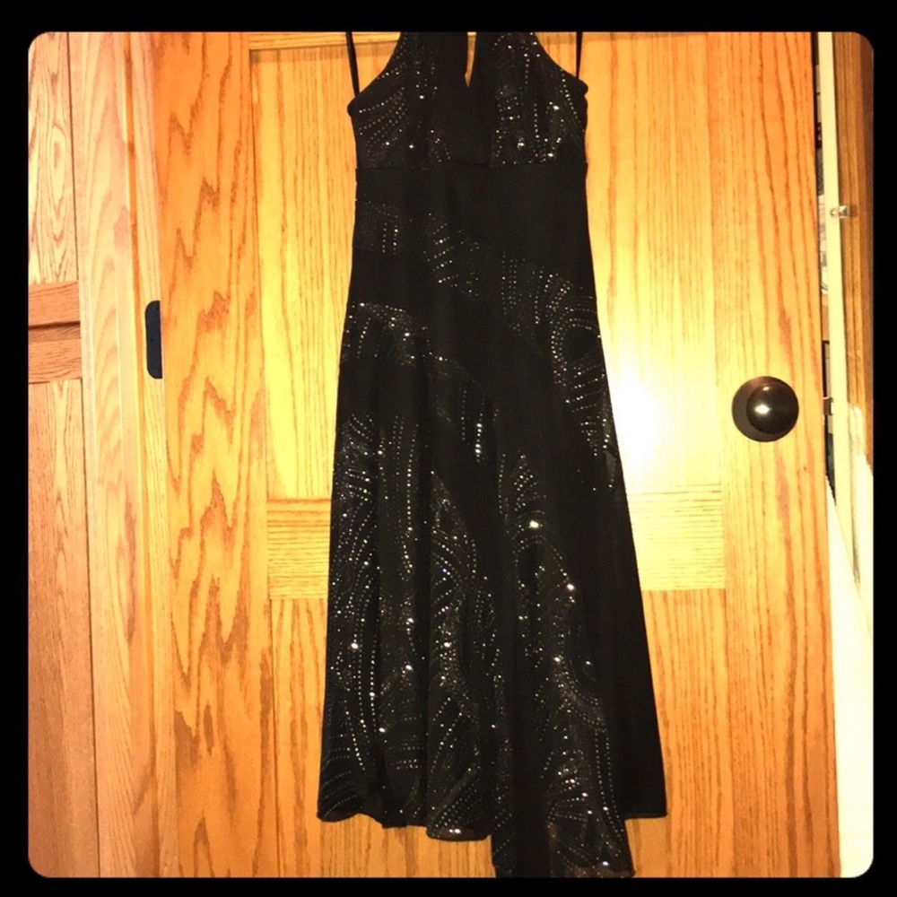 Asymmetrical black sparkly cocktail dress